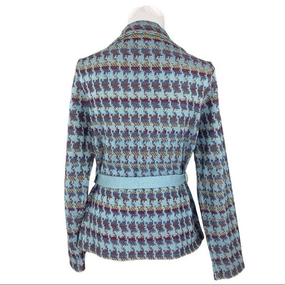 Shu-Shu Women's NWT Blue Button Tie Waist‎ Convertible Western Knit Jacket M/C42 - Picture 5 of 8